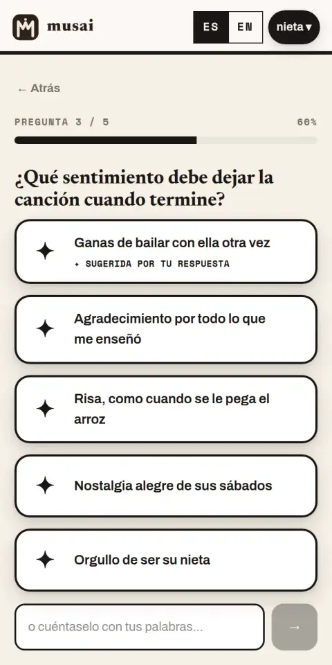 Paso 2 · Respondes 5 preguntas